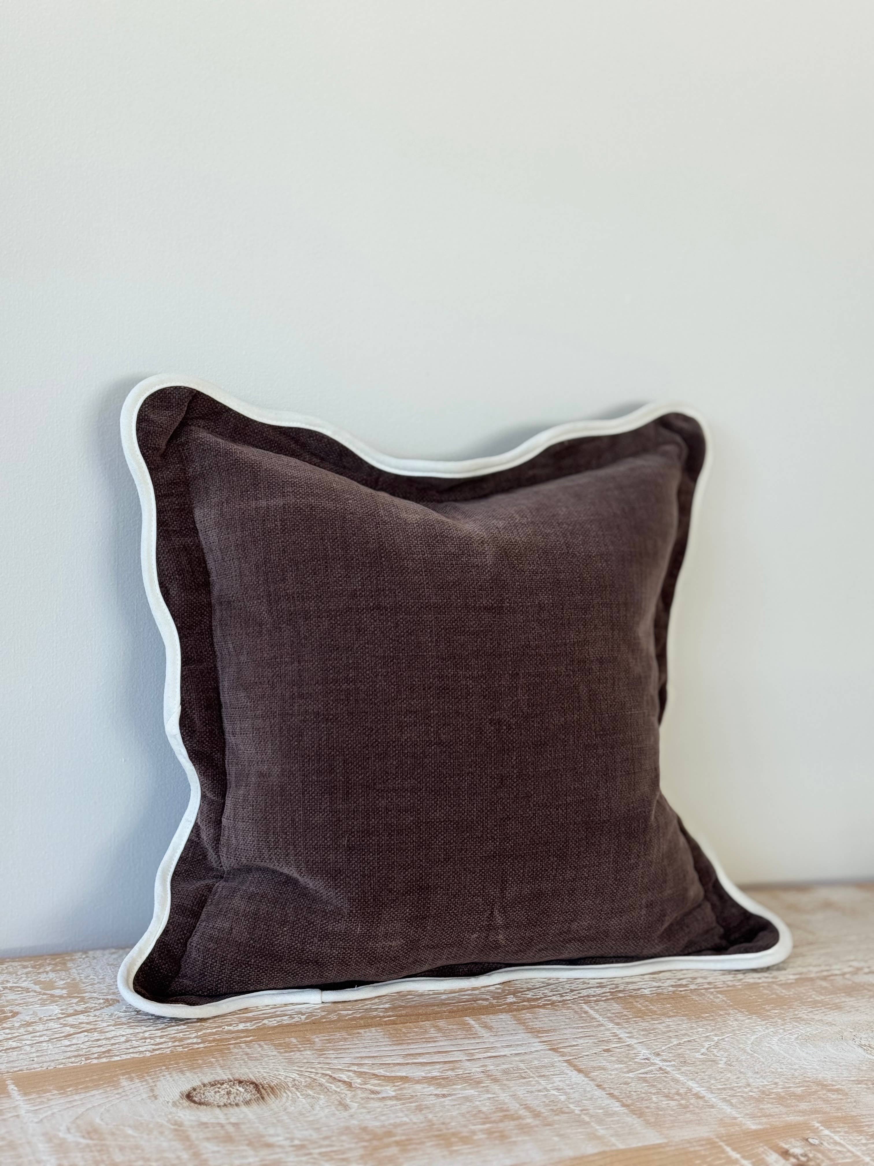 Chloe Dark Brown Scalloped Edge Cushion