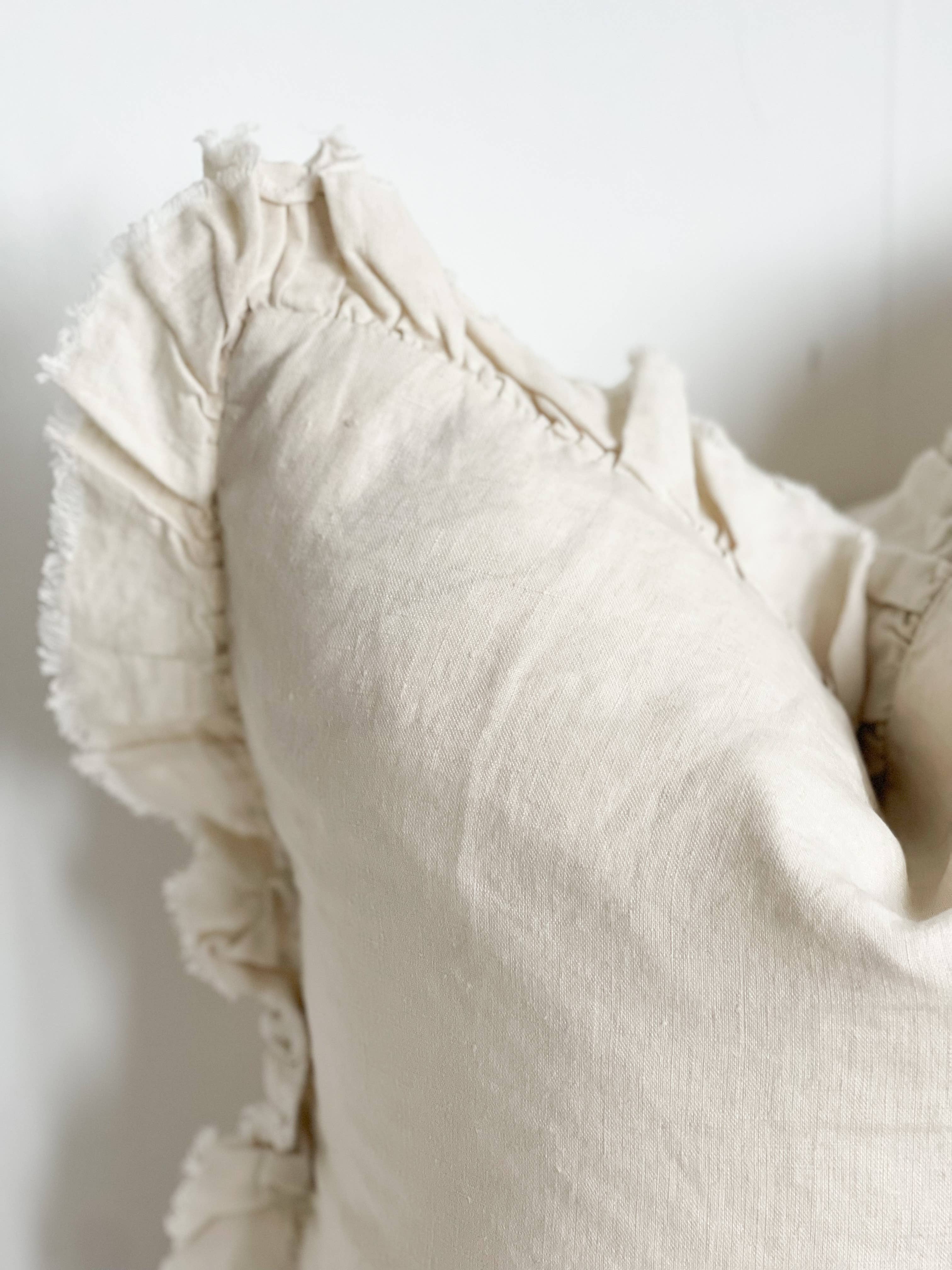 Hallie Ruffled Linen Cushion Cover – Cream: 53 x 53 cm