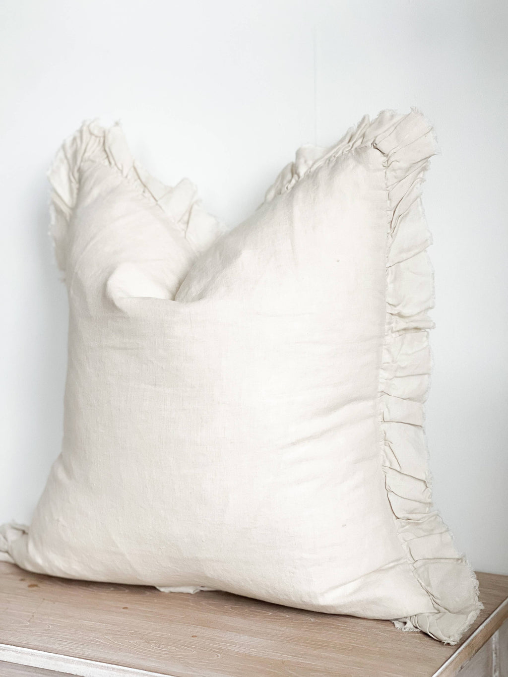 Hallie Ruffled Linen Cushion Cover – Cream: 53 x 53 cm