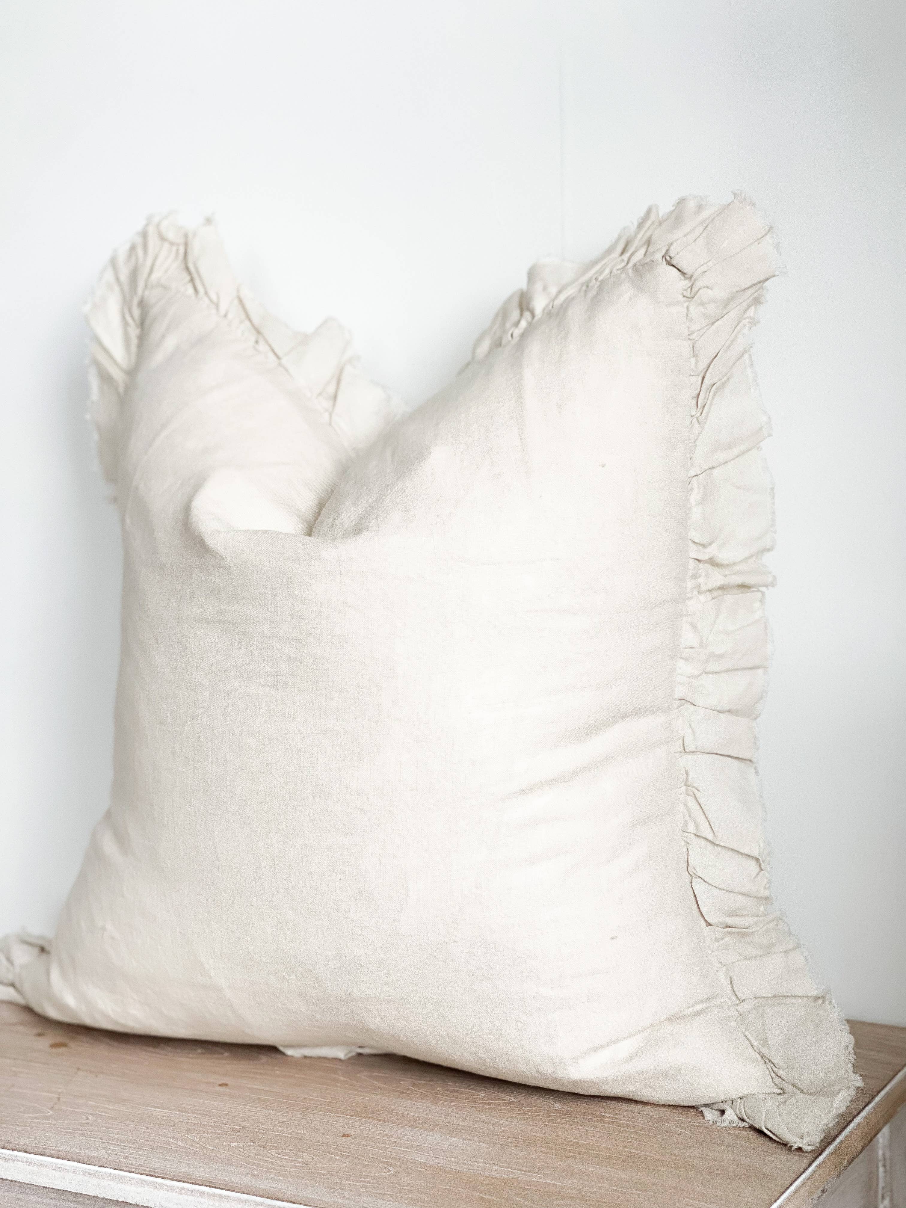Hallie Ruffled Linen Cushion Cover – Cream: 53 x 53 cm