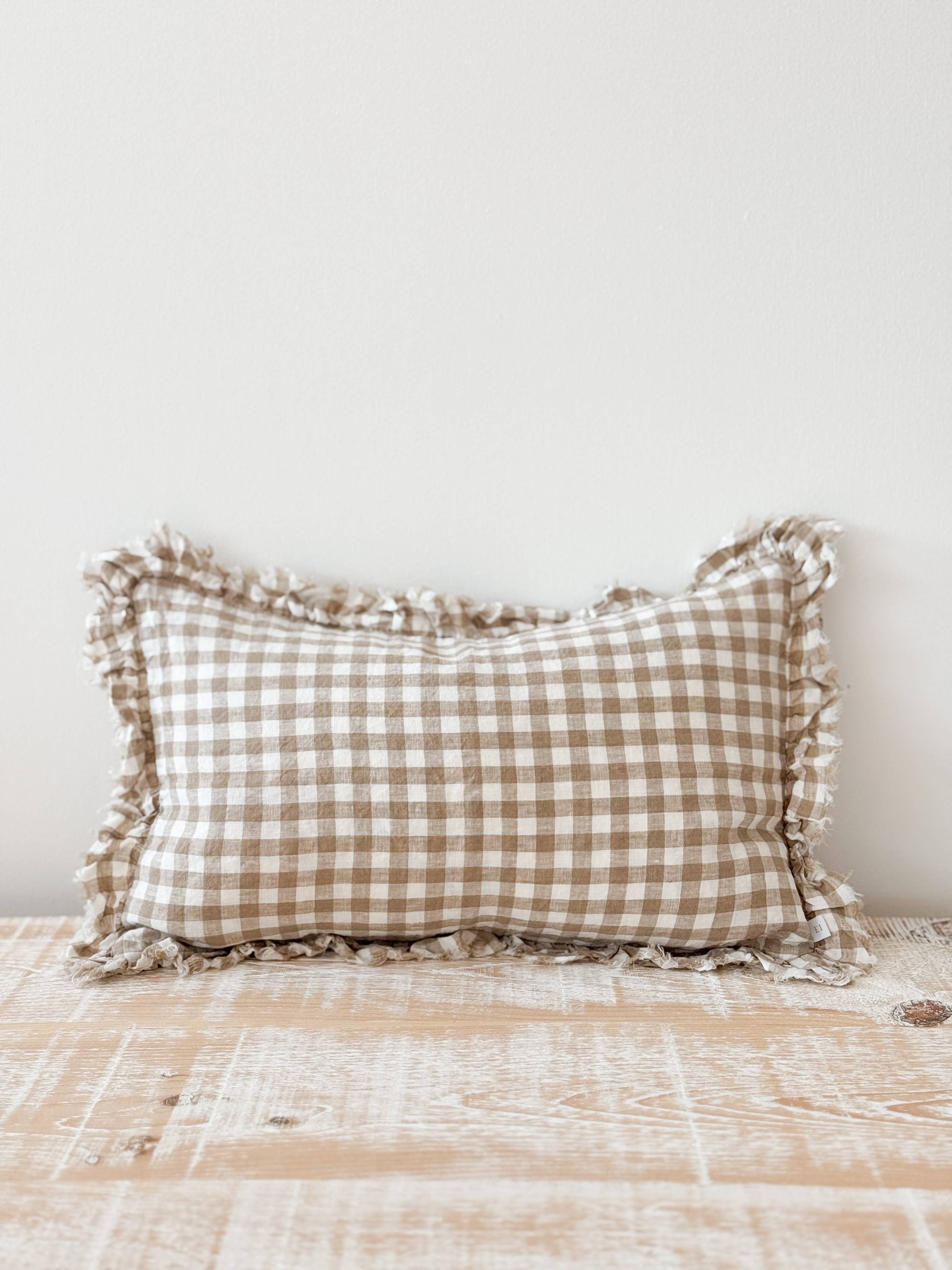 Hallie Light Brown Gingham Cushion Cover, 50x30: 45 x 45 cm