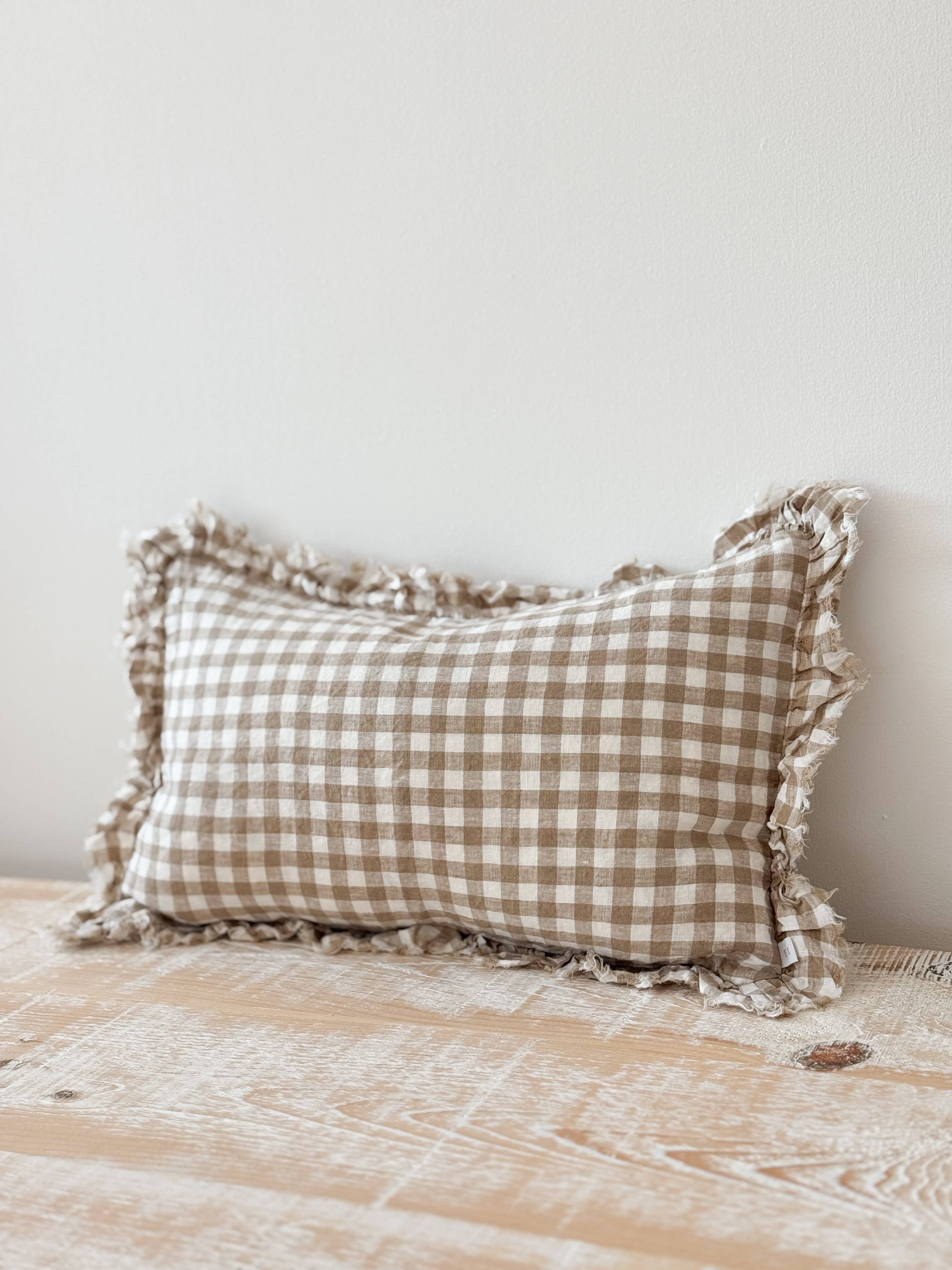 Hallie Light Brown Gingham Cushion Cover, 50x30: 45 x 45 cm