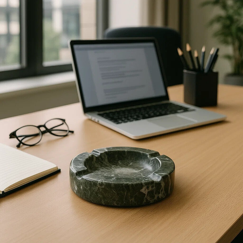 Zoro Black And White Veined Marble Ashtray