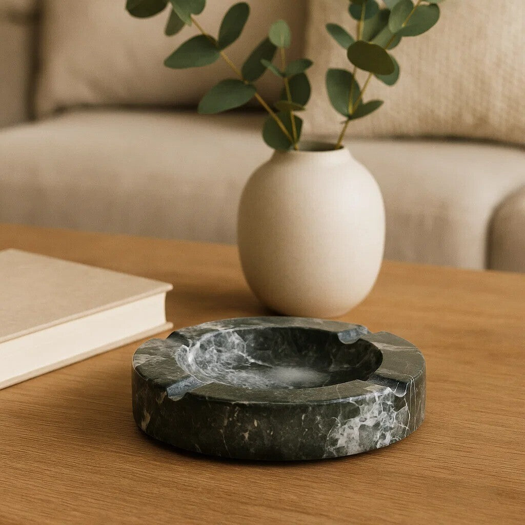 Zoro Black And White Veined Marble Ashtray