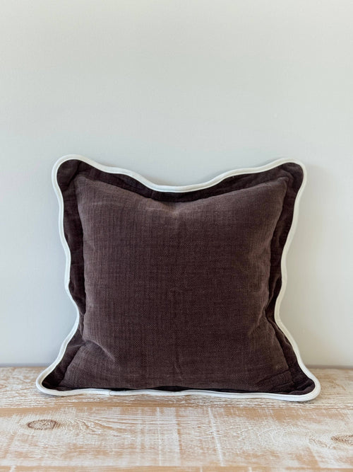 Chloe Dark Brown Scalloped Edge Cushion