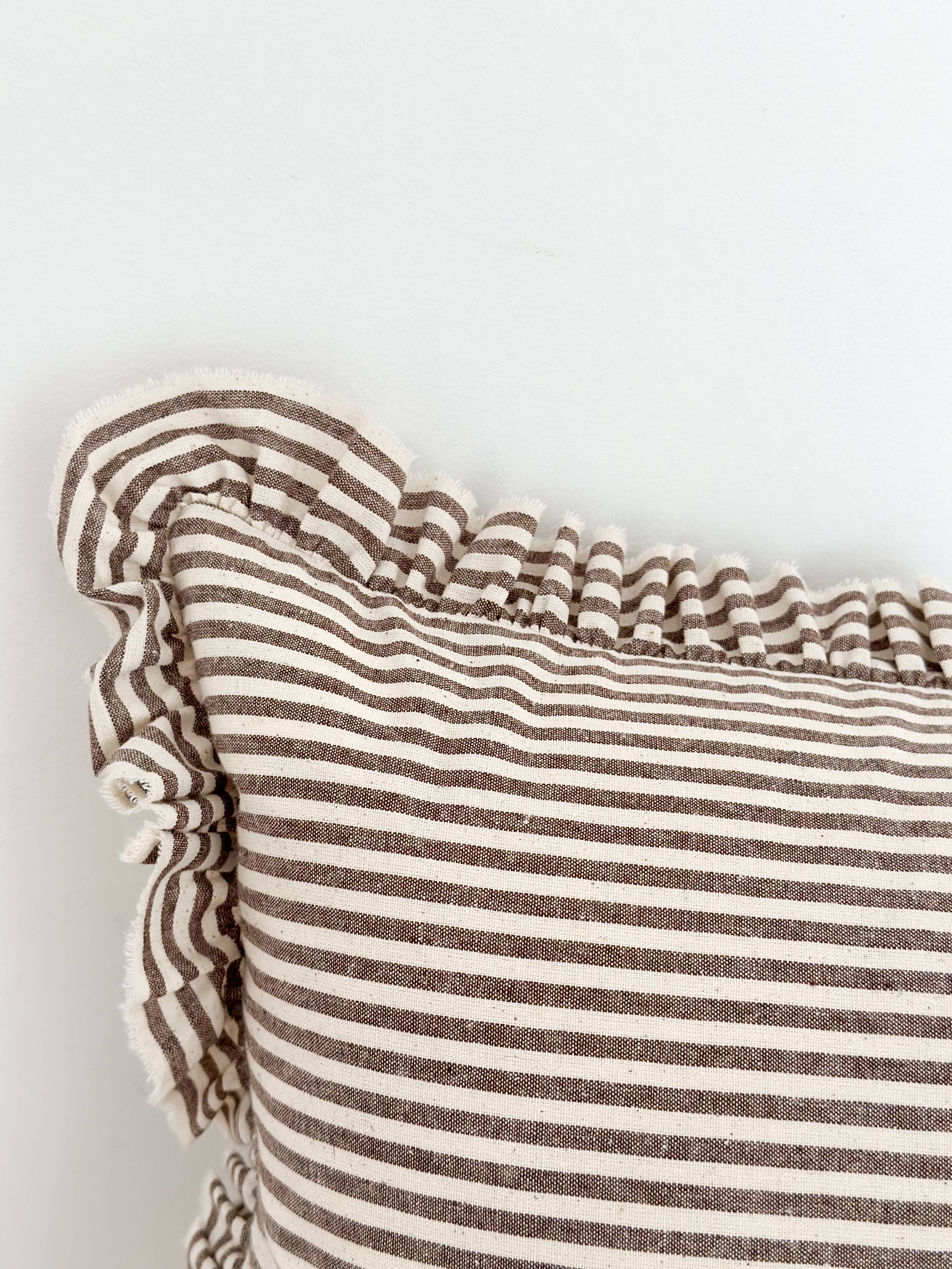 Darcy  Ruffle Cotton Cushion Cover 50x30 – Dark Brown Stripe