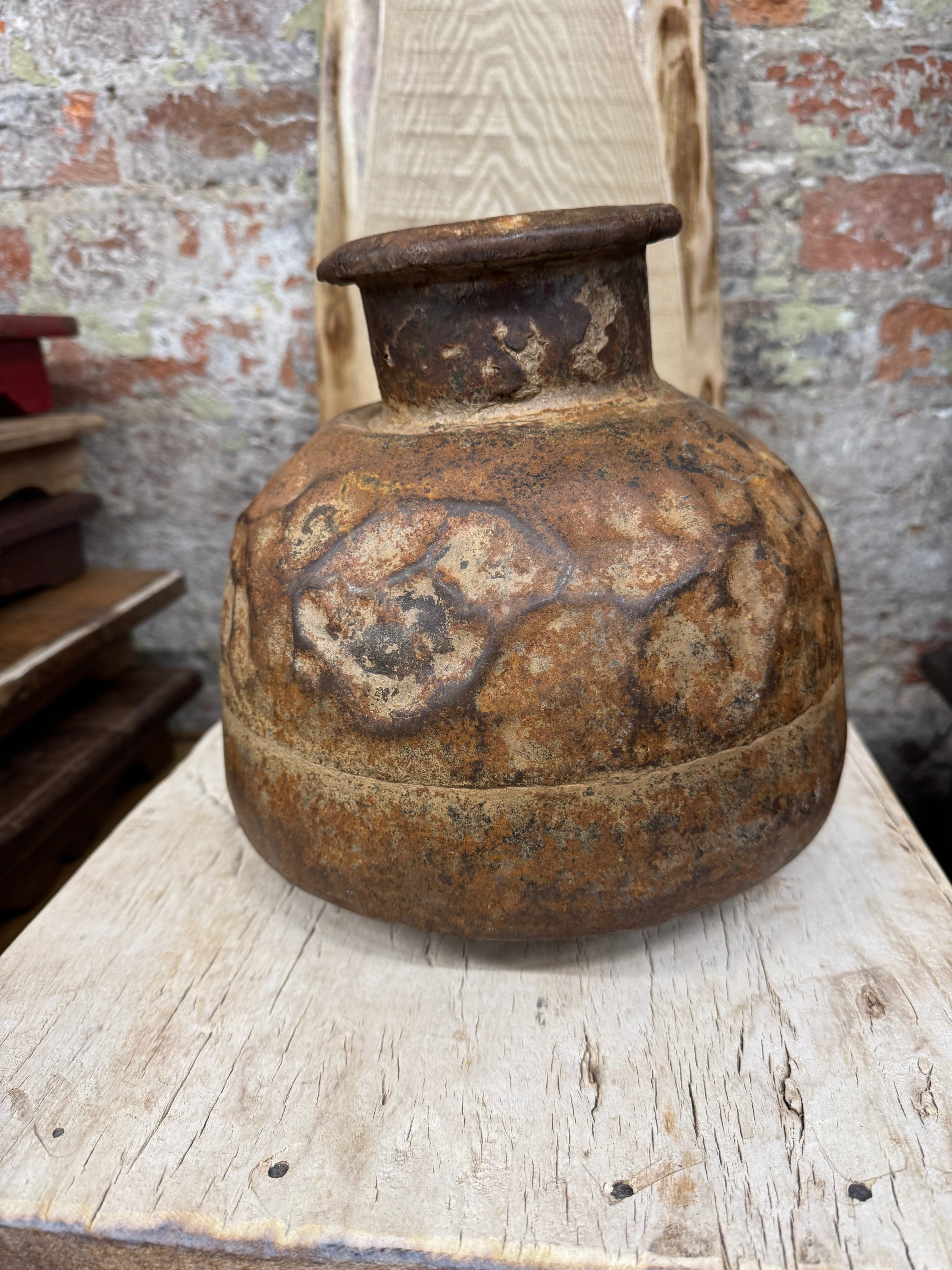 Vintage Indian Hand Beaten Metal Pot / Metal Vase / Plant Pot / Rustic Decor B