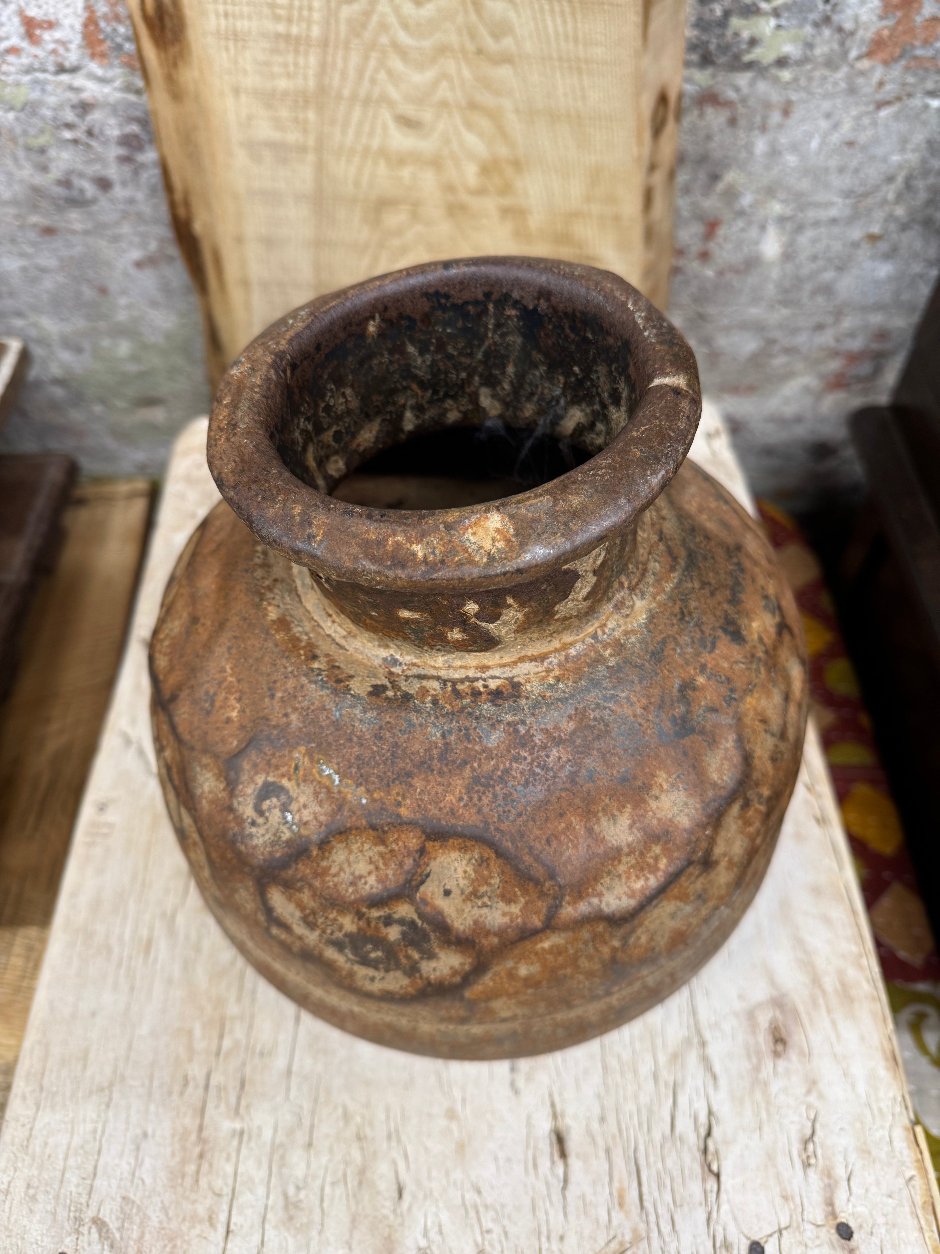 Vintage Indian Hand Beaten Metal Pot / Metal Vase / Plant Pot / Rustic Decor B