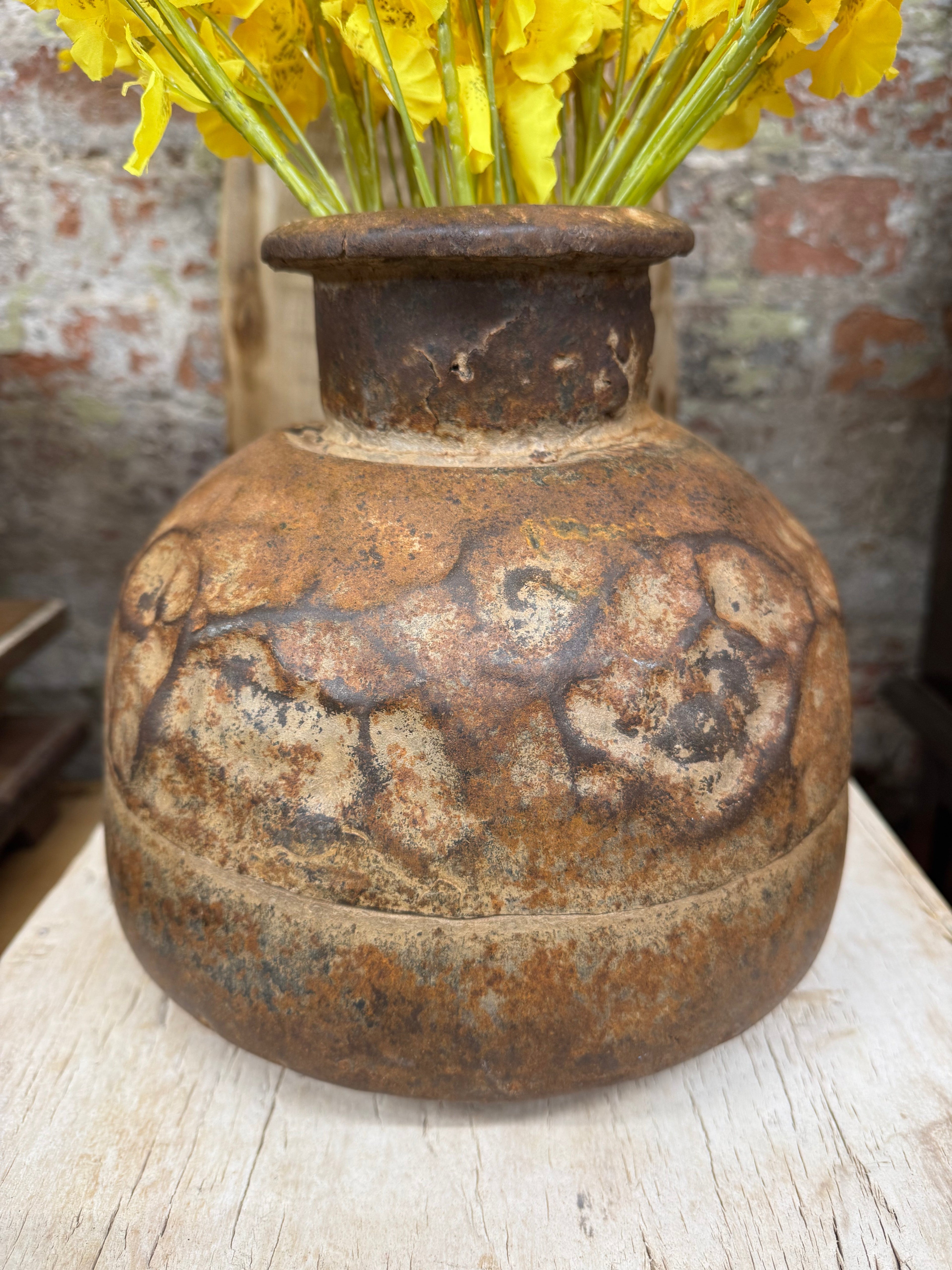 Vintage Indian Hand Beaten Metal Pot / Metal Vase / Plant Pot / Rustic Decor B