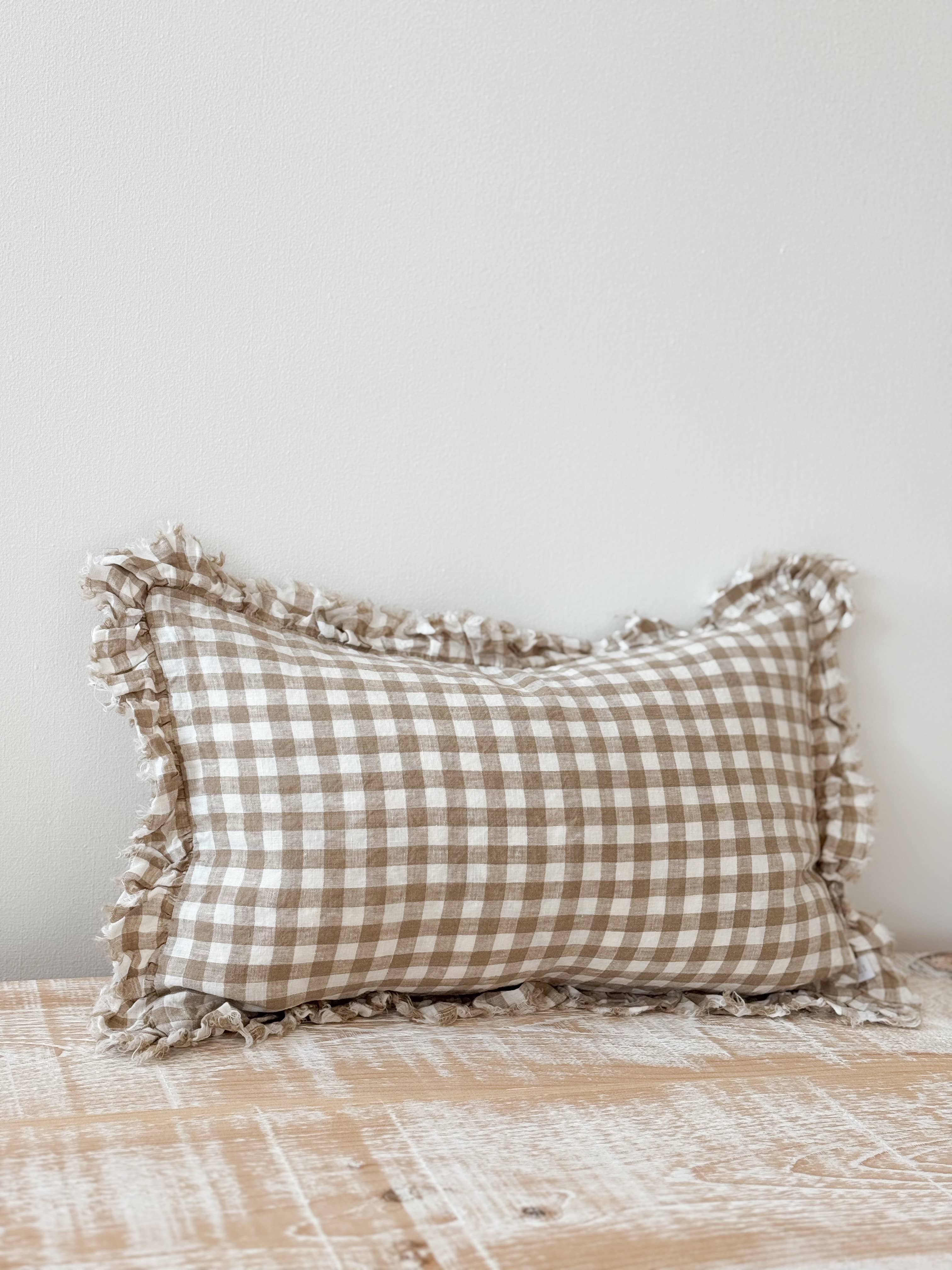 Hallie Light Brown Gingham Cushion Cover, 50x30: 45 x 45 cm