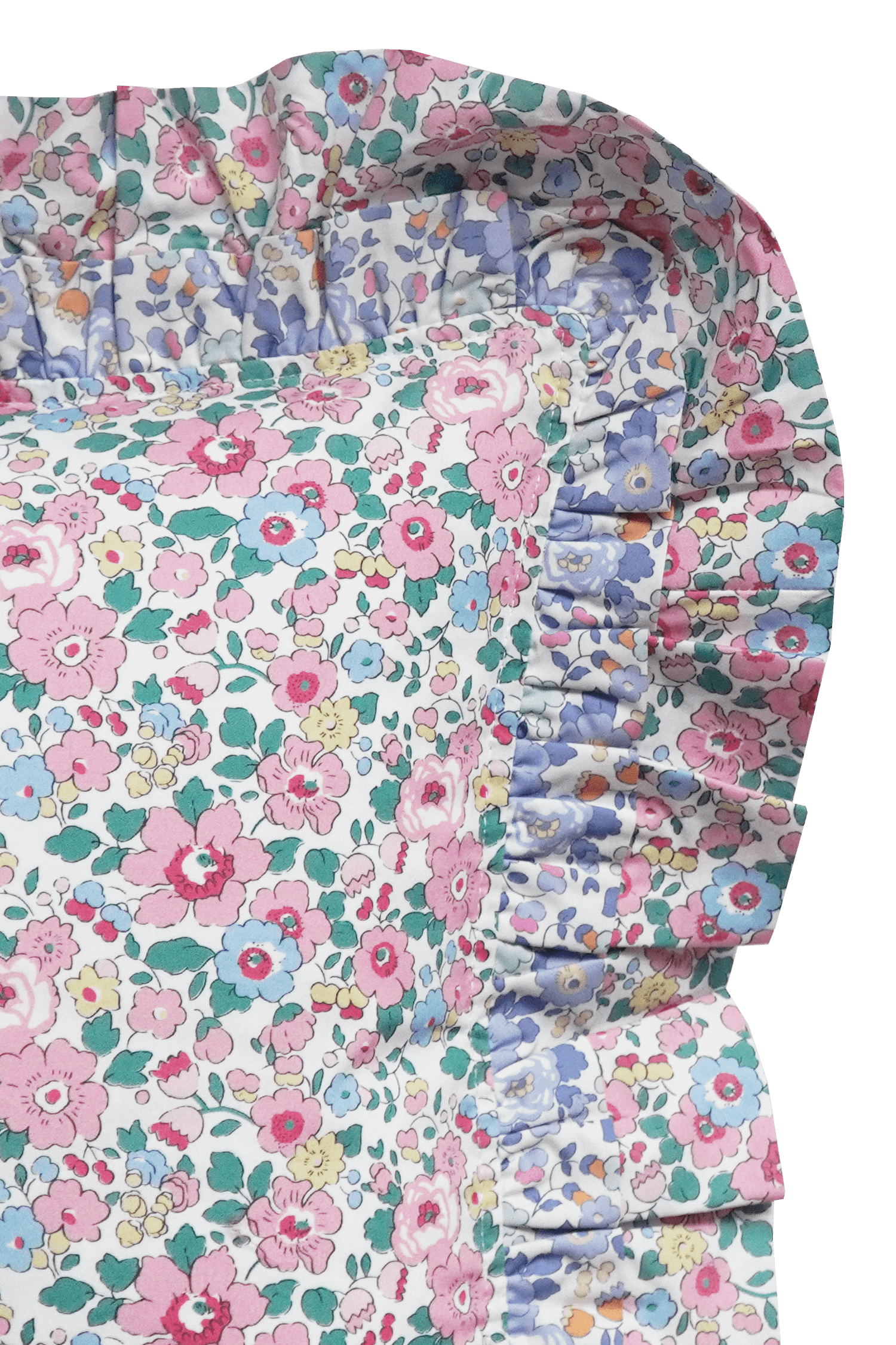 Double Ruffle Cushion made with Liberty Fabric BETSY CANDY FLOSS