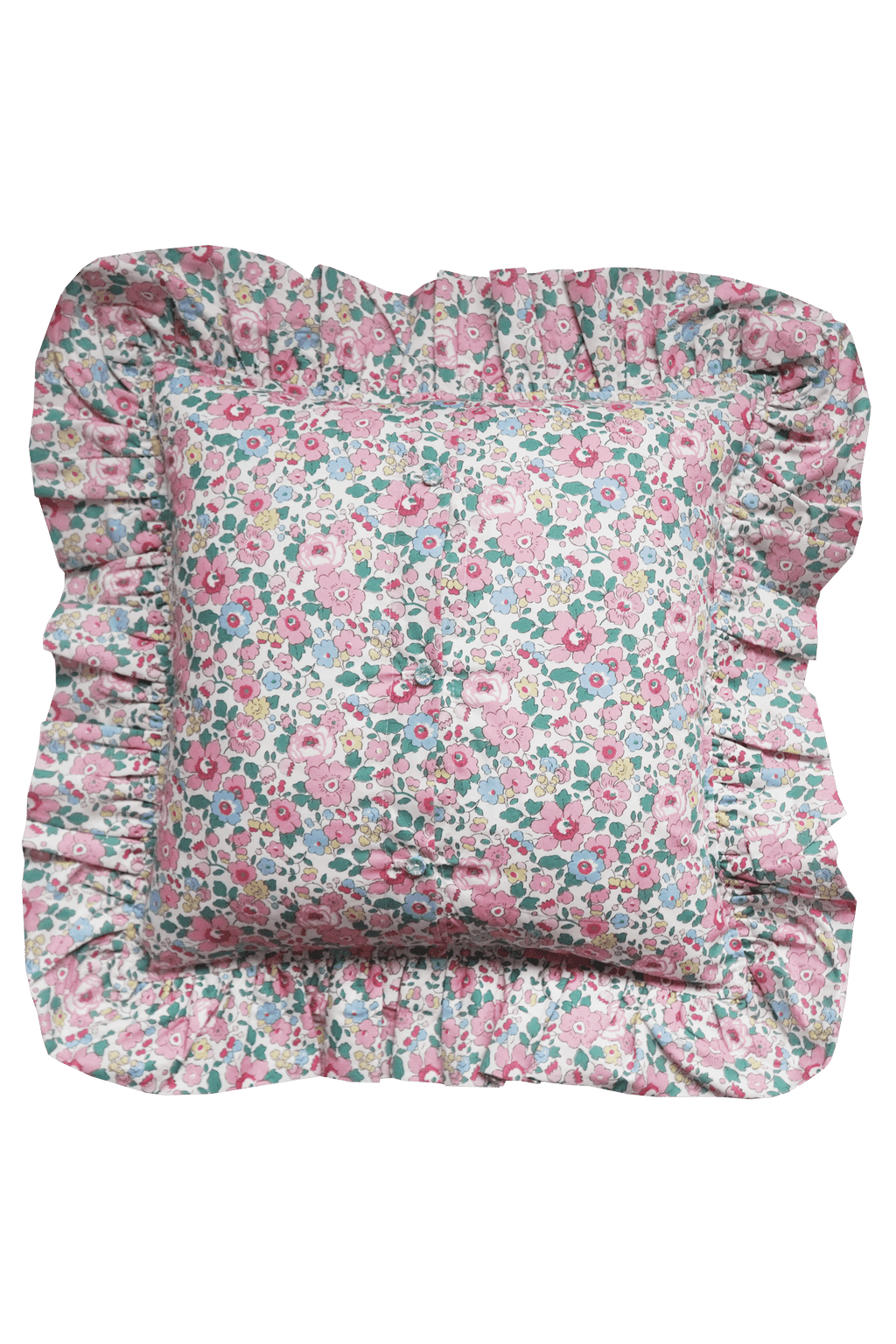 Double Ruffle Cushion made with Liberty Fabric BETSY CANDY FLOSS