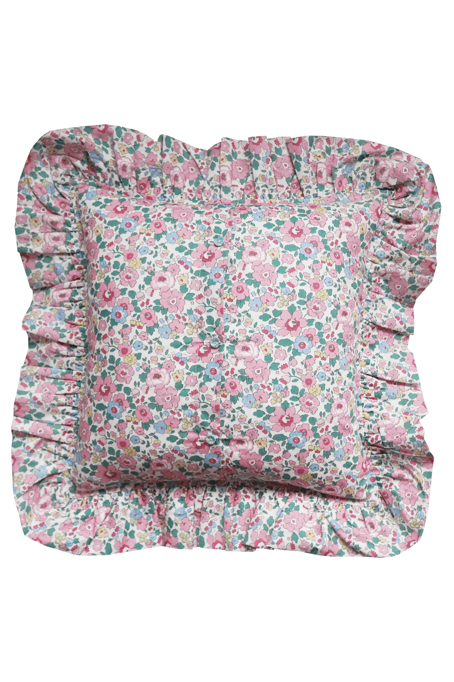 Double Ruffle Cushion made with Liberty Fabric BETSY CANDY FLOSS