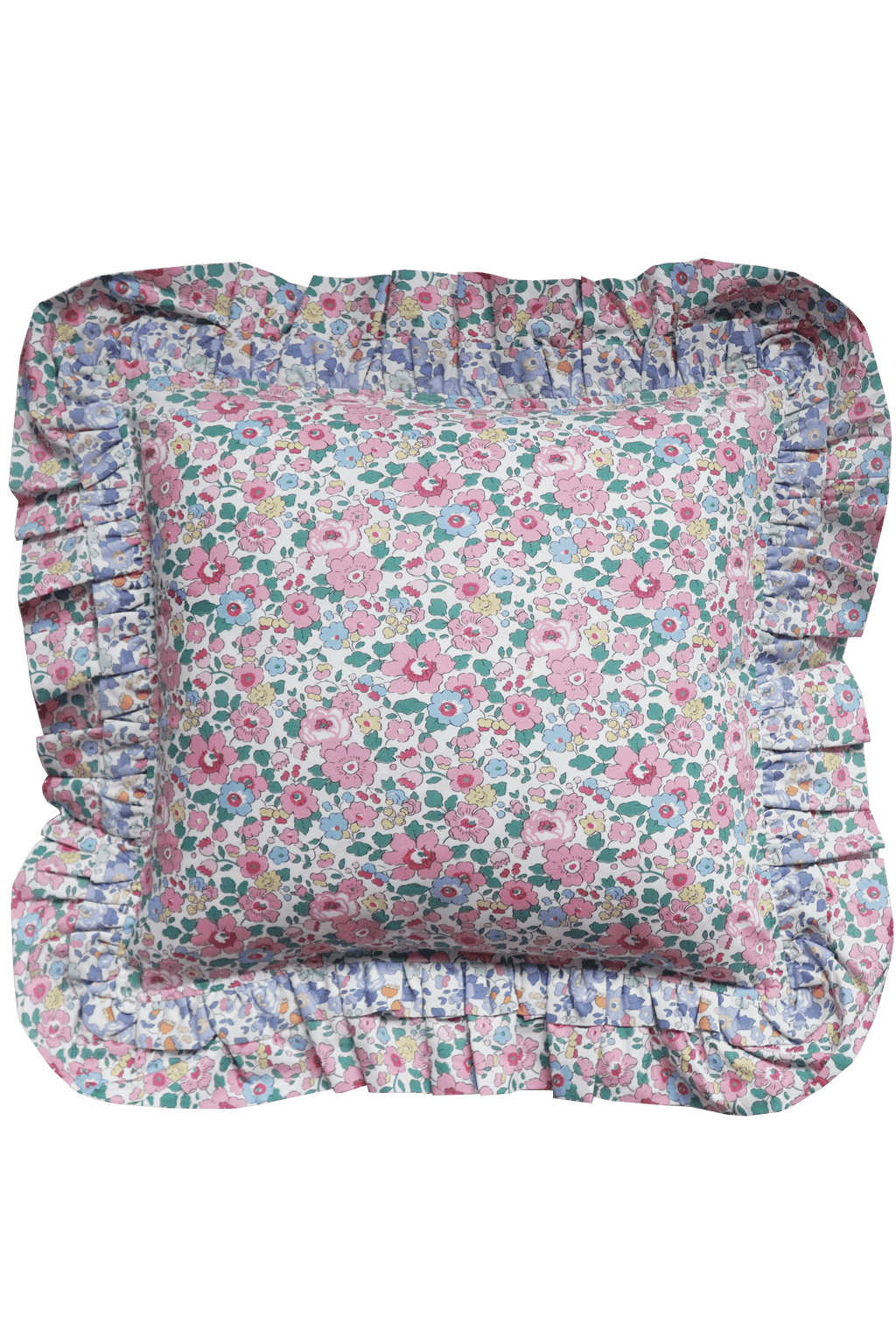 Double Ruffle Cushion made with Liberty Fabric BETSY CANDY FLOSS