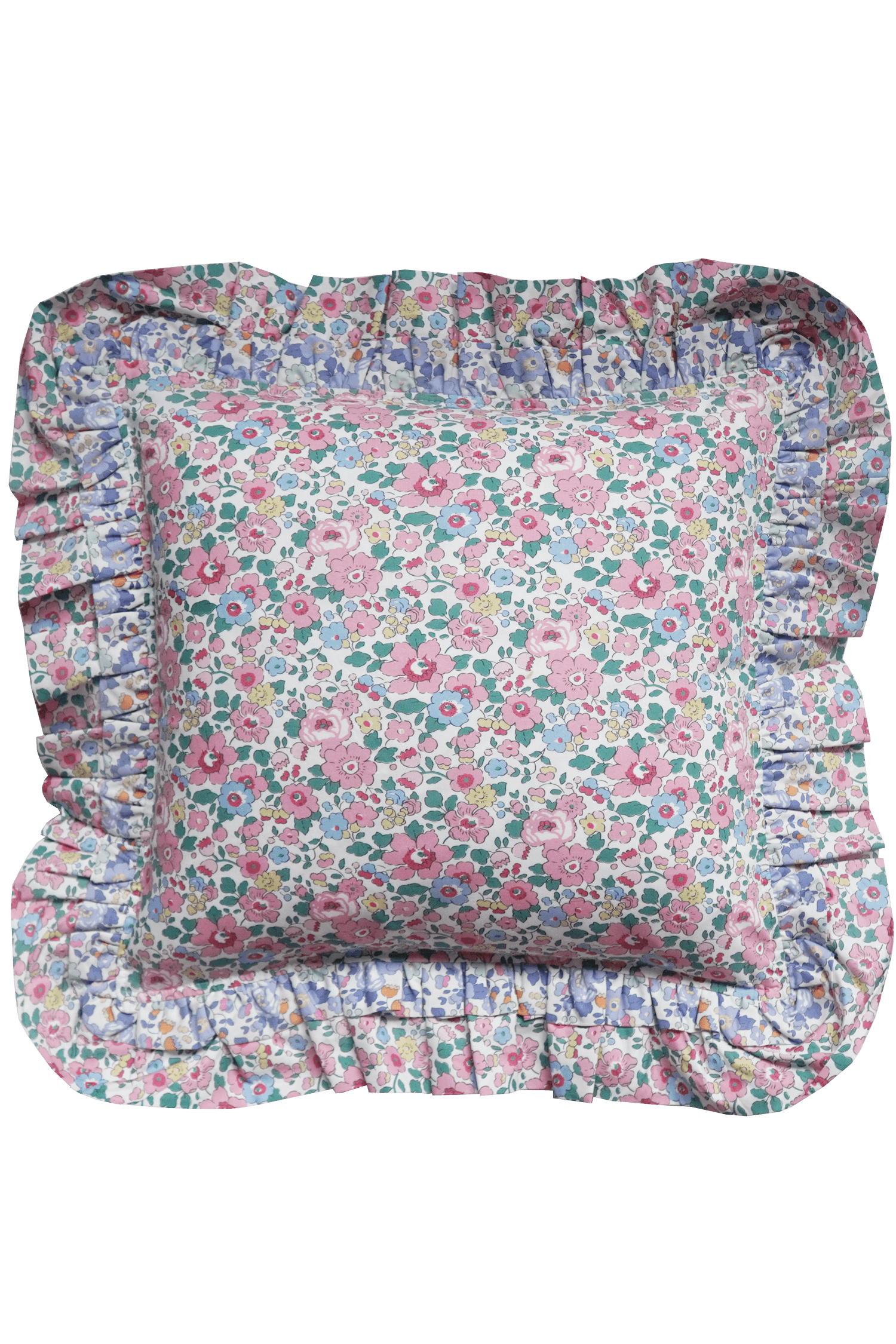 Double Ruffle Cushion made with Liberty Fabric BETSY CANDY FLOSS