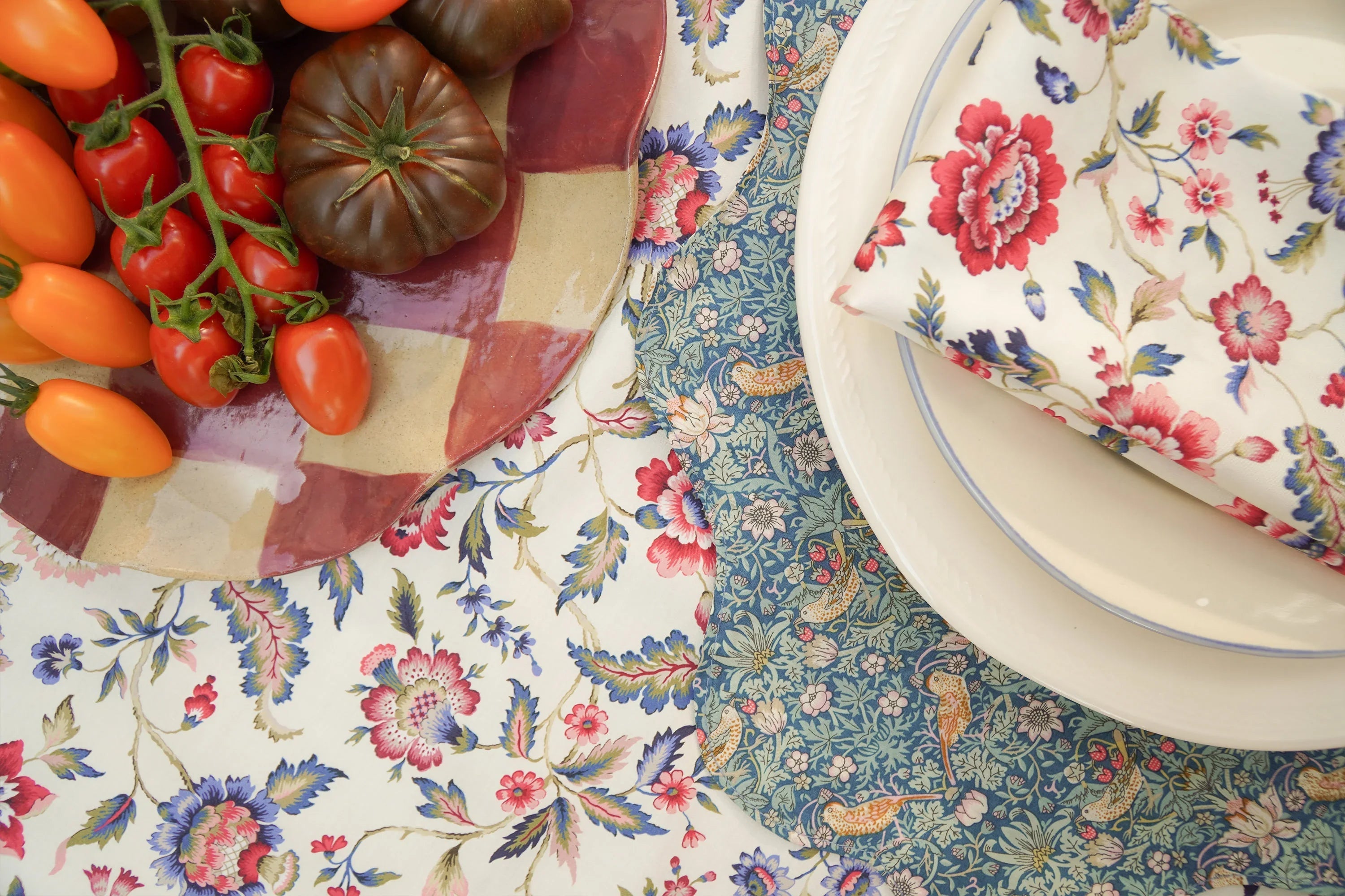 Reversible Wavy Placemat made with Liberty Fabric STRAWBERRY THIEF & BETSY SAGE