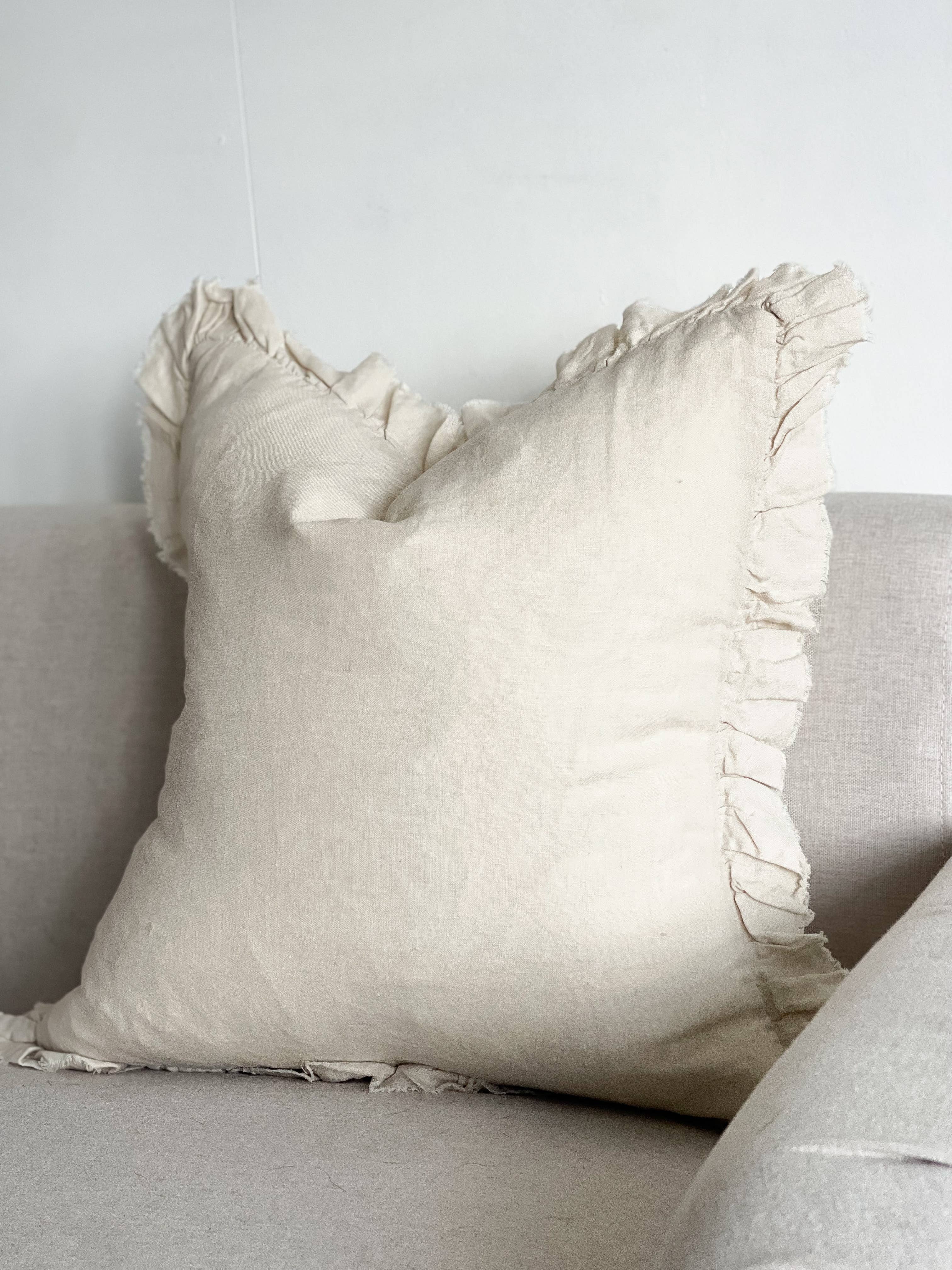 Hallie Ruffled Linen Cushion Cover – Cream: 53 x 53 cm