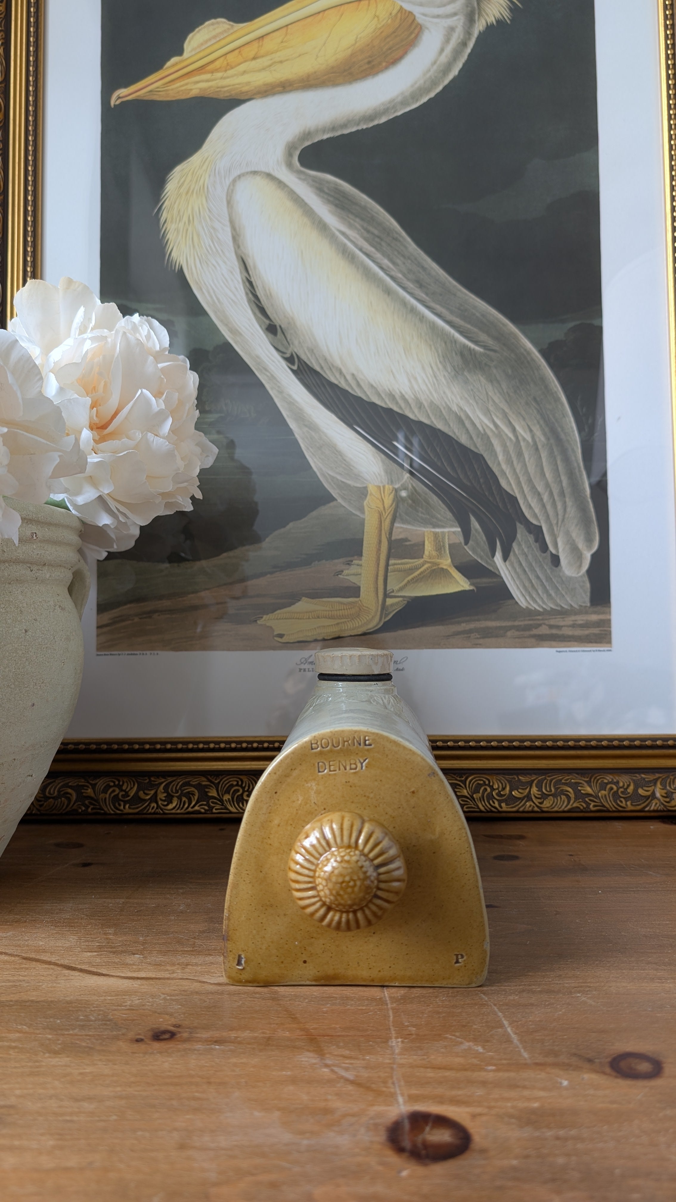 Victorian Stoneware Bed Warmer – Cream & Ochre Glaze