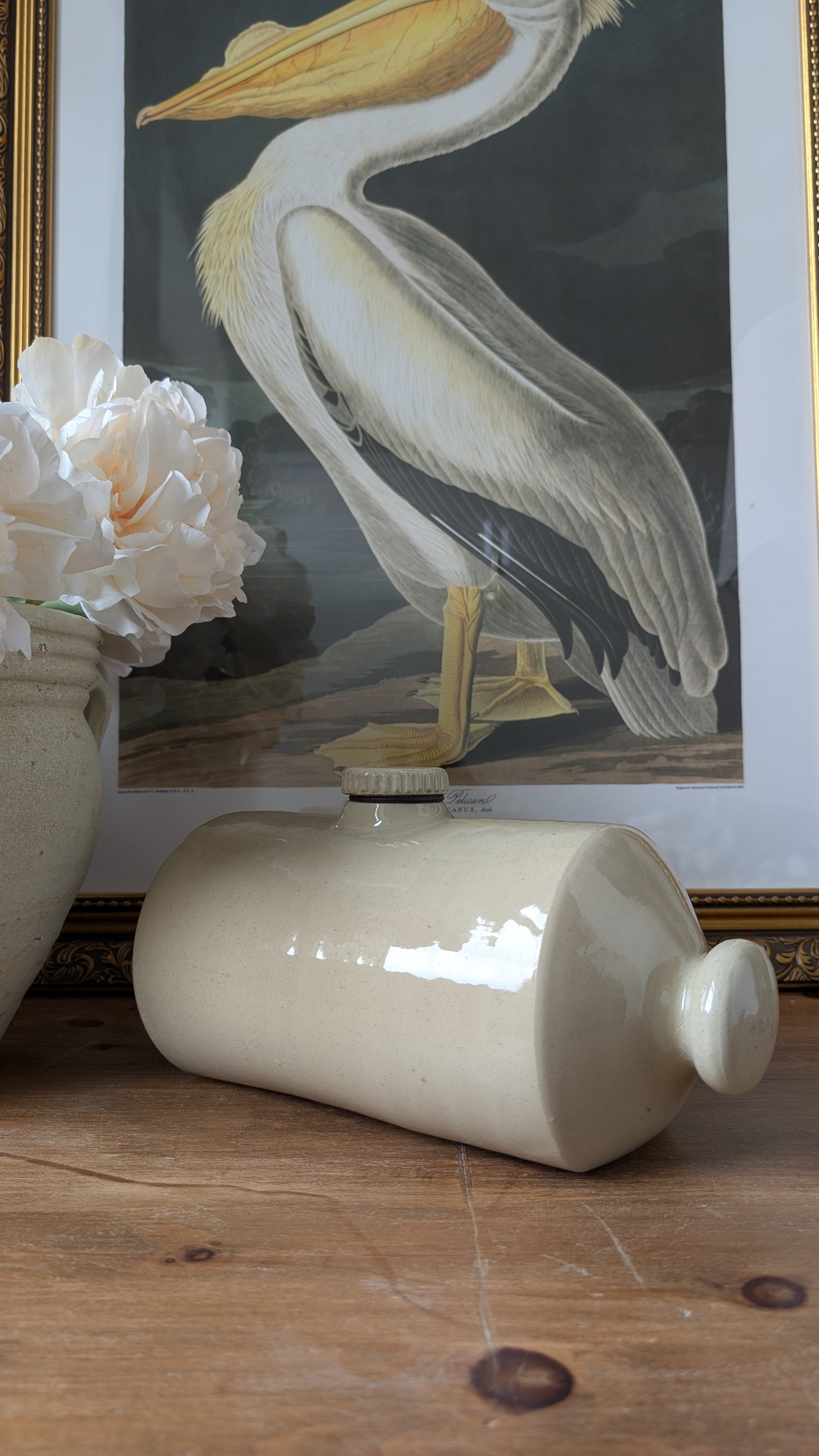 Victorian Stoneware Bed Warmer – Cream Glaze