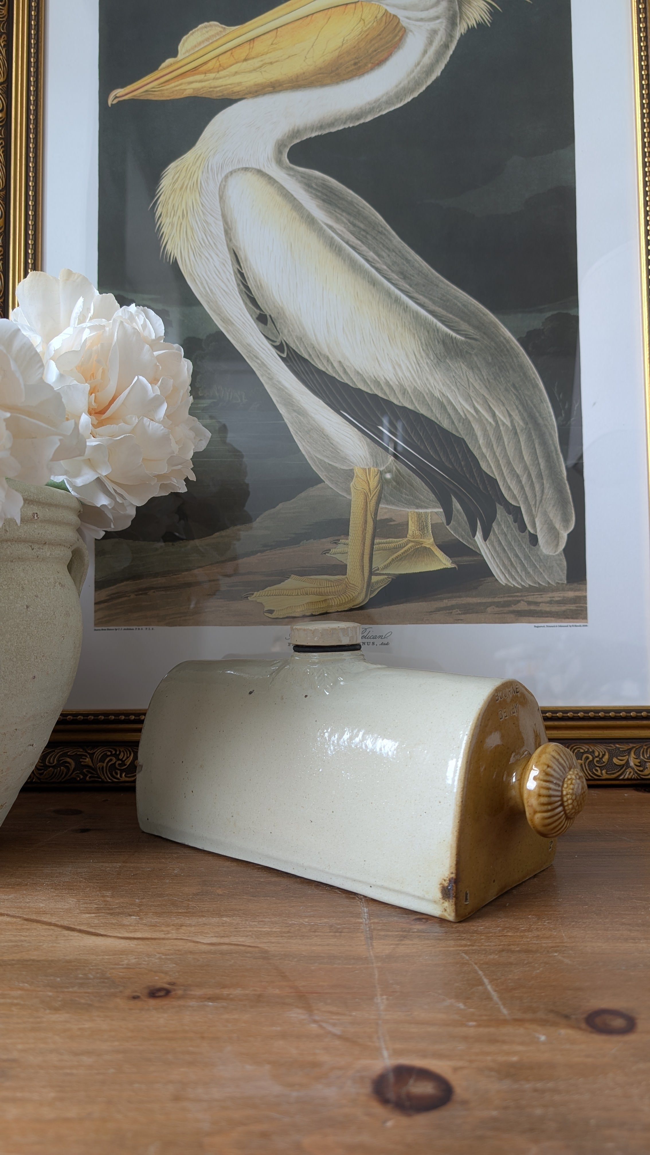Victorian Stoneware Bed Warmer – Cream & Ochre Glaze