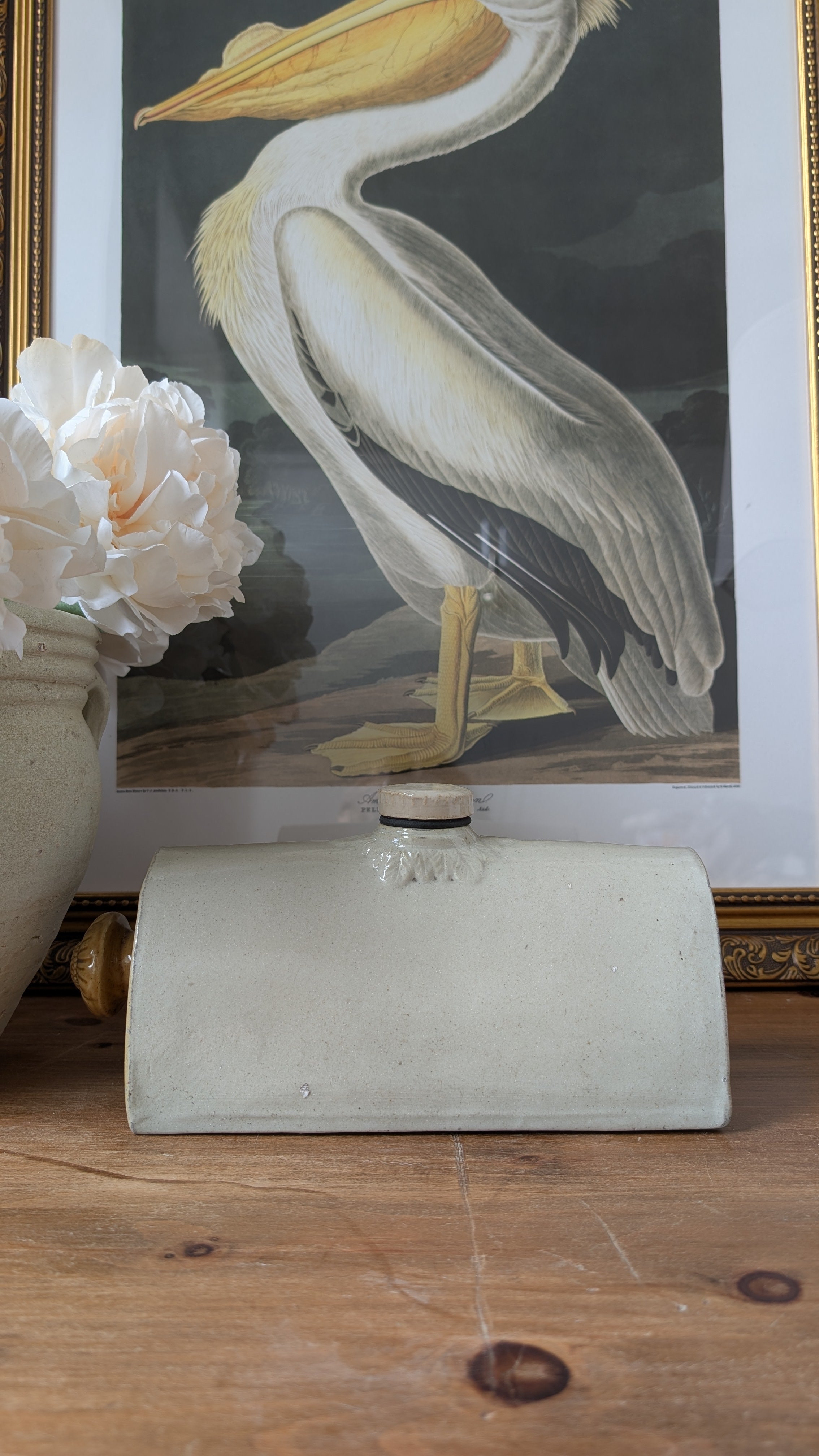Victorian Stoneware Bed Warmer – Cream & Ochre Glaze