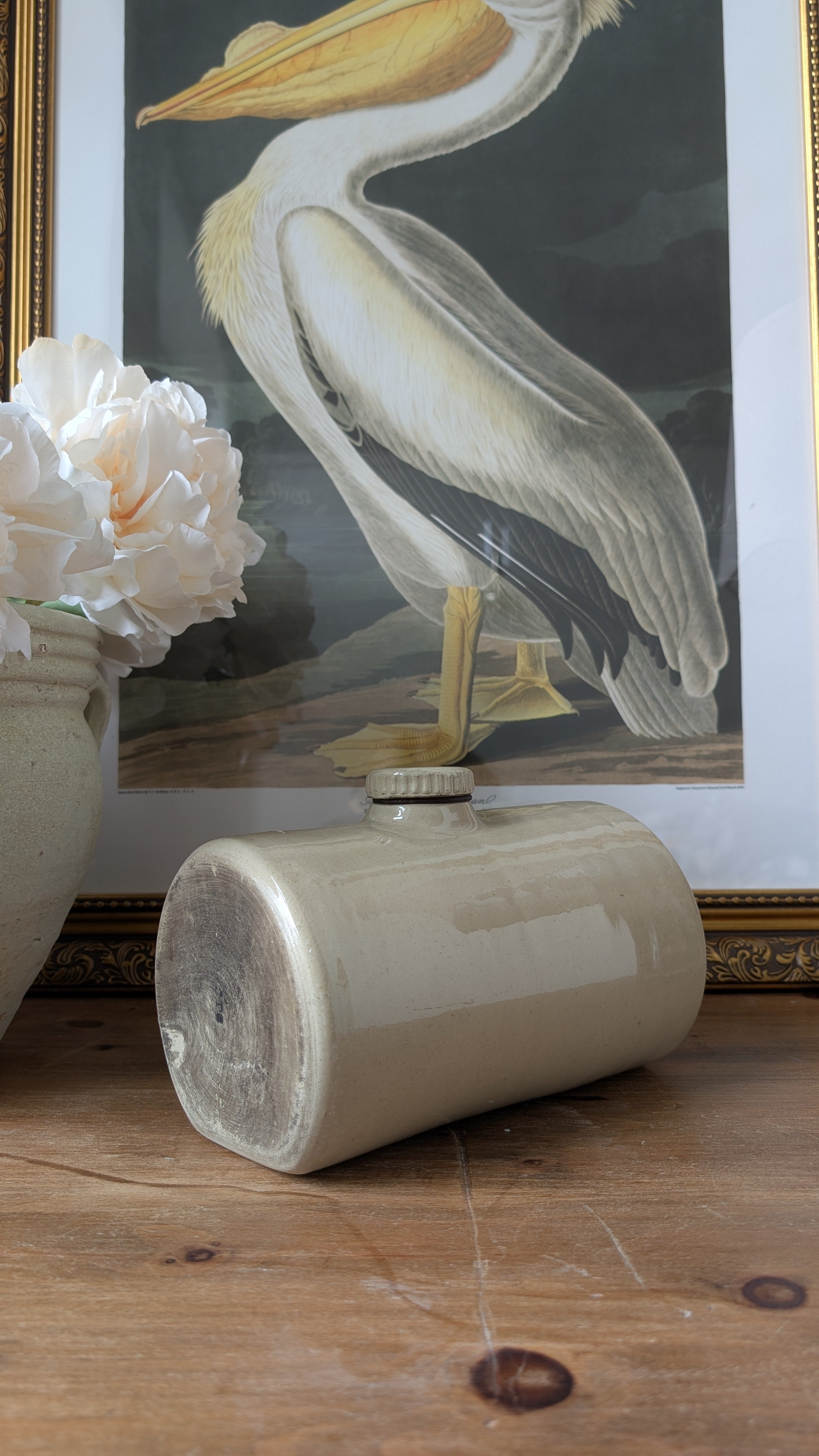 Victorian Stoneware Bed Warmer – Cream Glaze