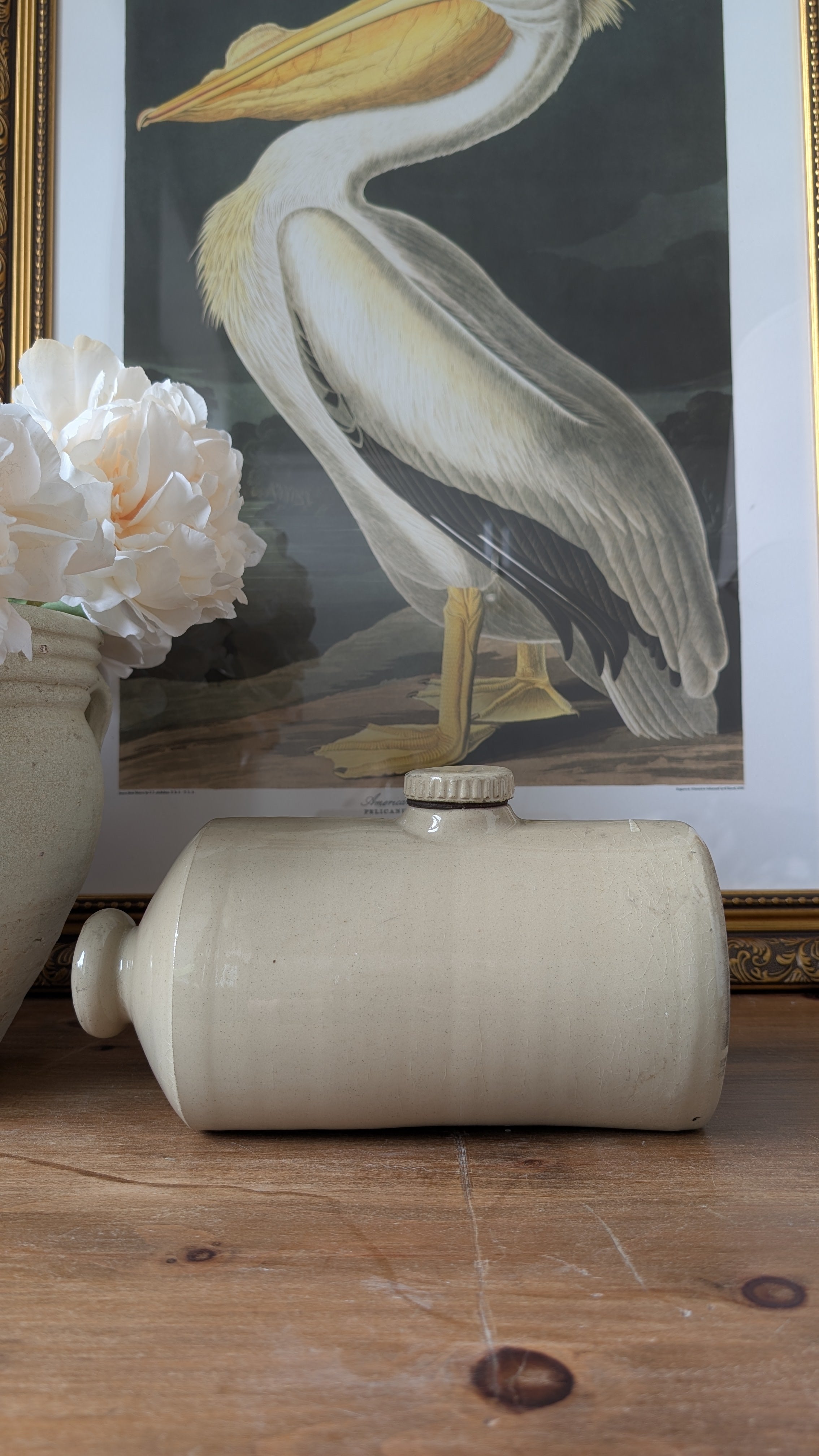 Victorian Stoneware Bed Warmer – Cream Glaze