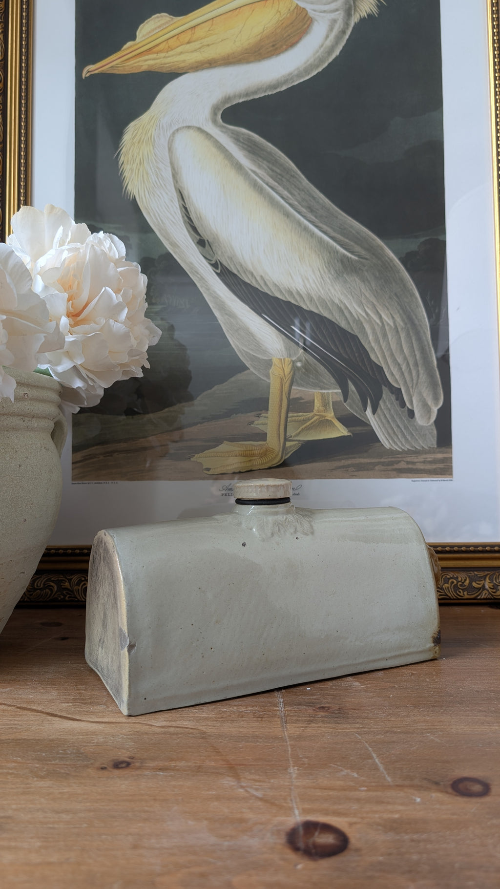 Victorian Stoneware Bed Warmer – Cream & Ochre Glaze