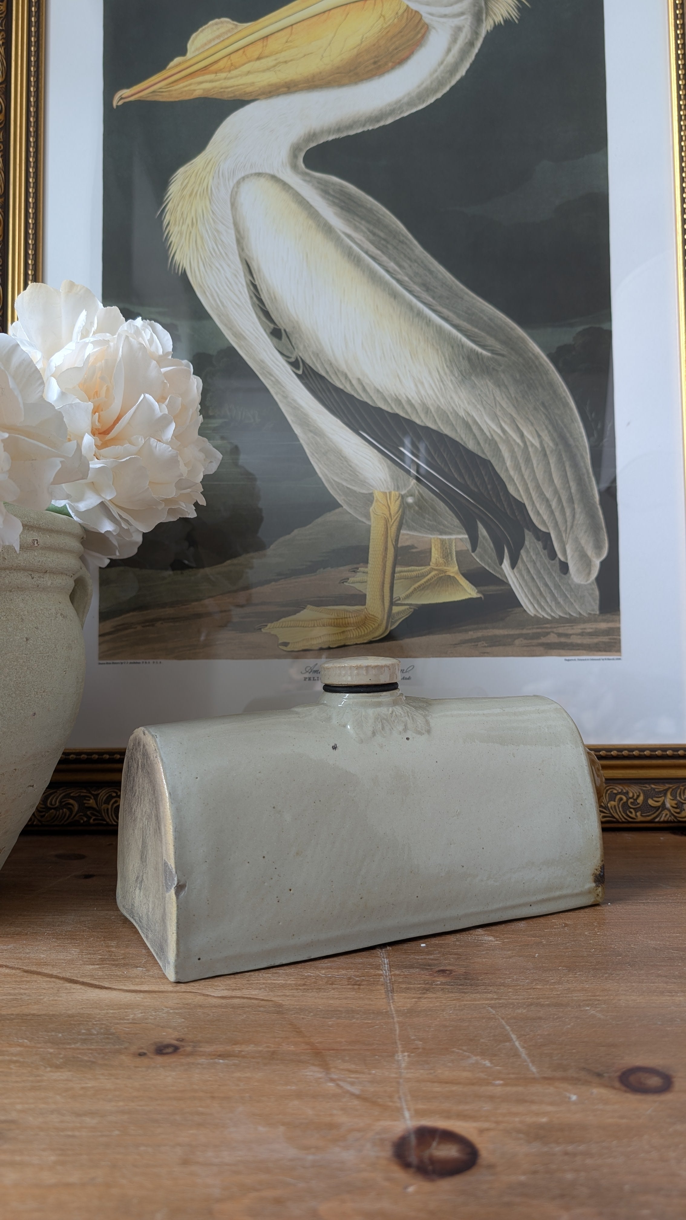 Victorian Stoneware Bed Warmer – Cream & Ochre Glaze