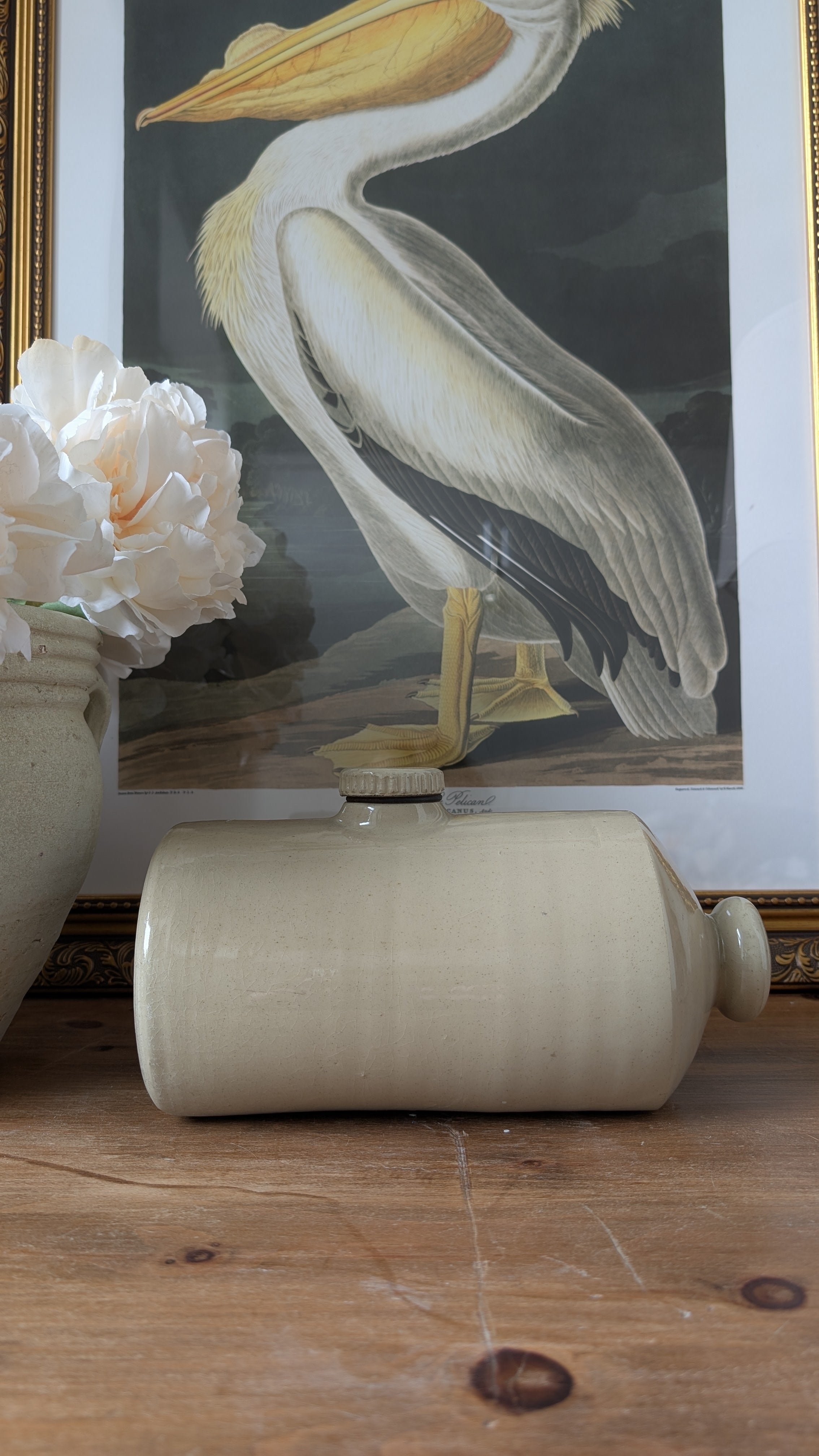 Victorian Stoneware Bed Warmer – Cream Glaze