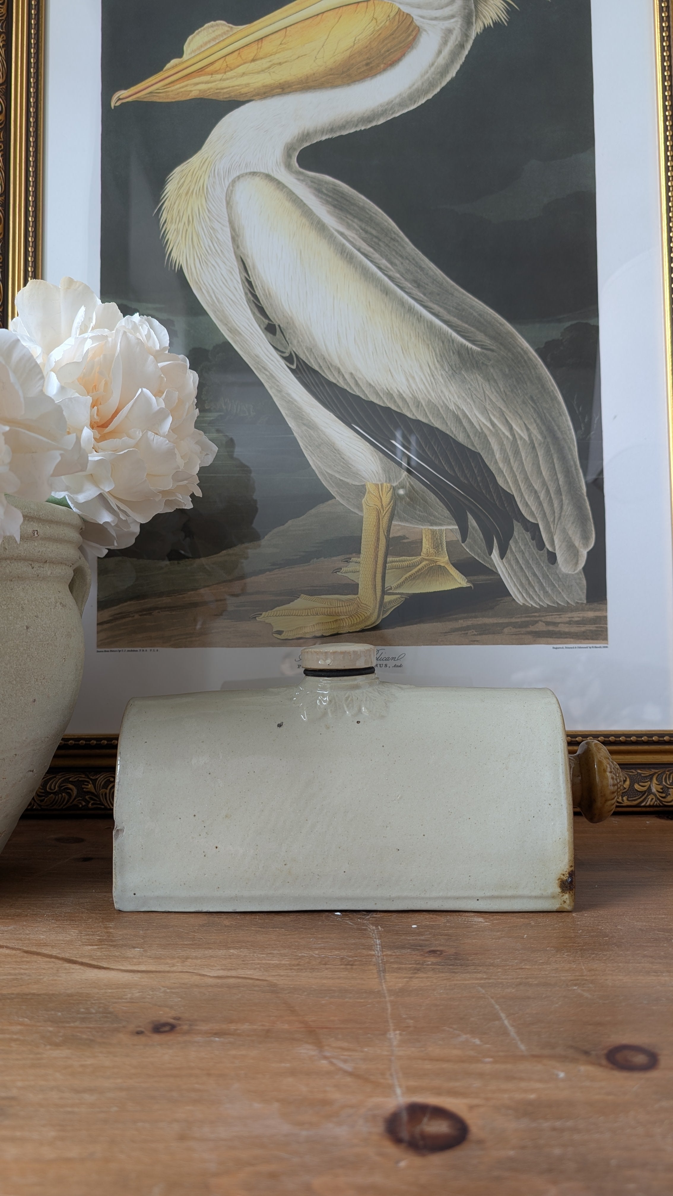 Victorian Stoneware Bed Warmer – Cream & Ochre Glaze