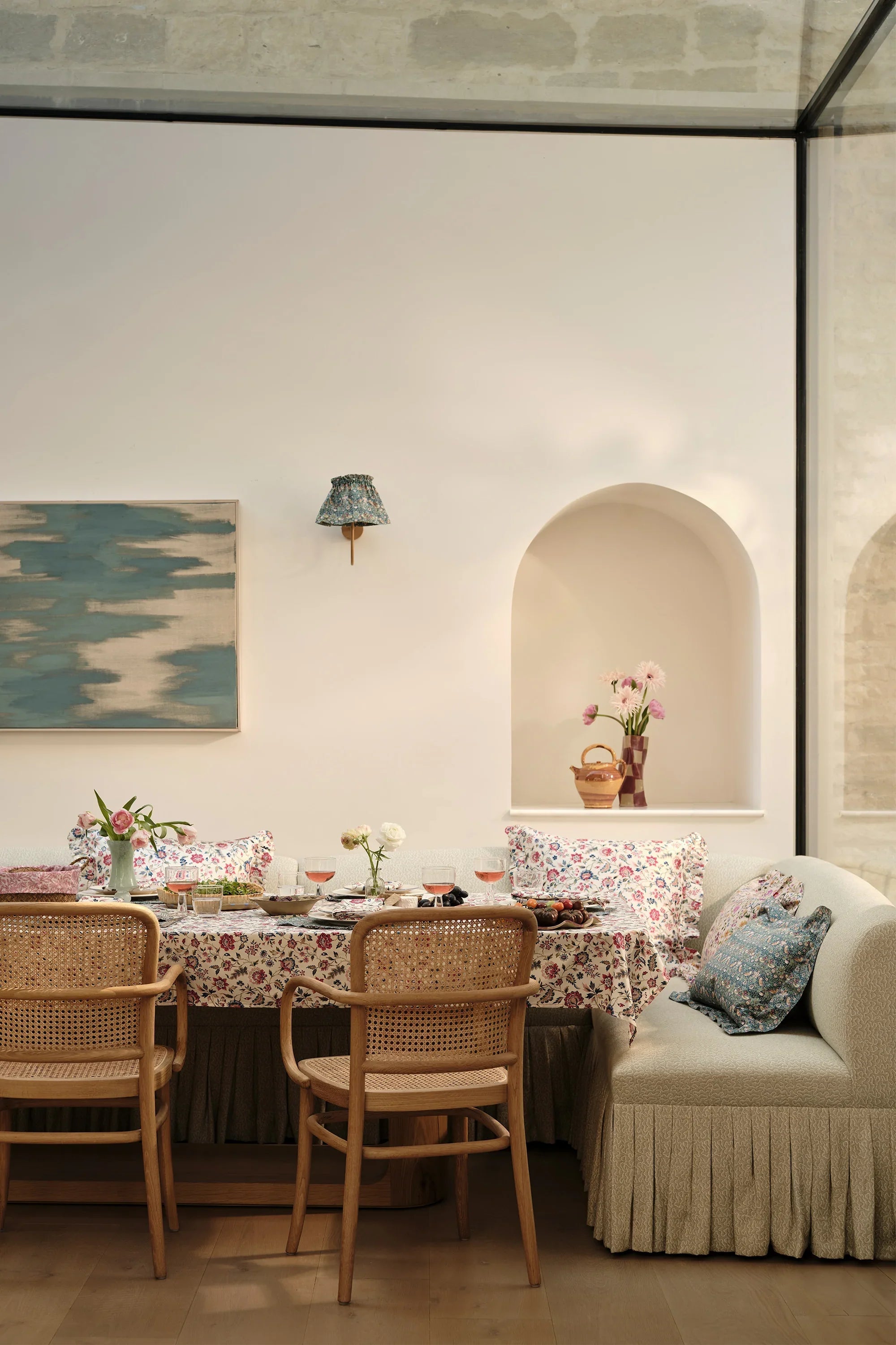 Ruffle Cushion made with Liberty Fabric EVA BELLE