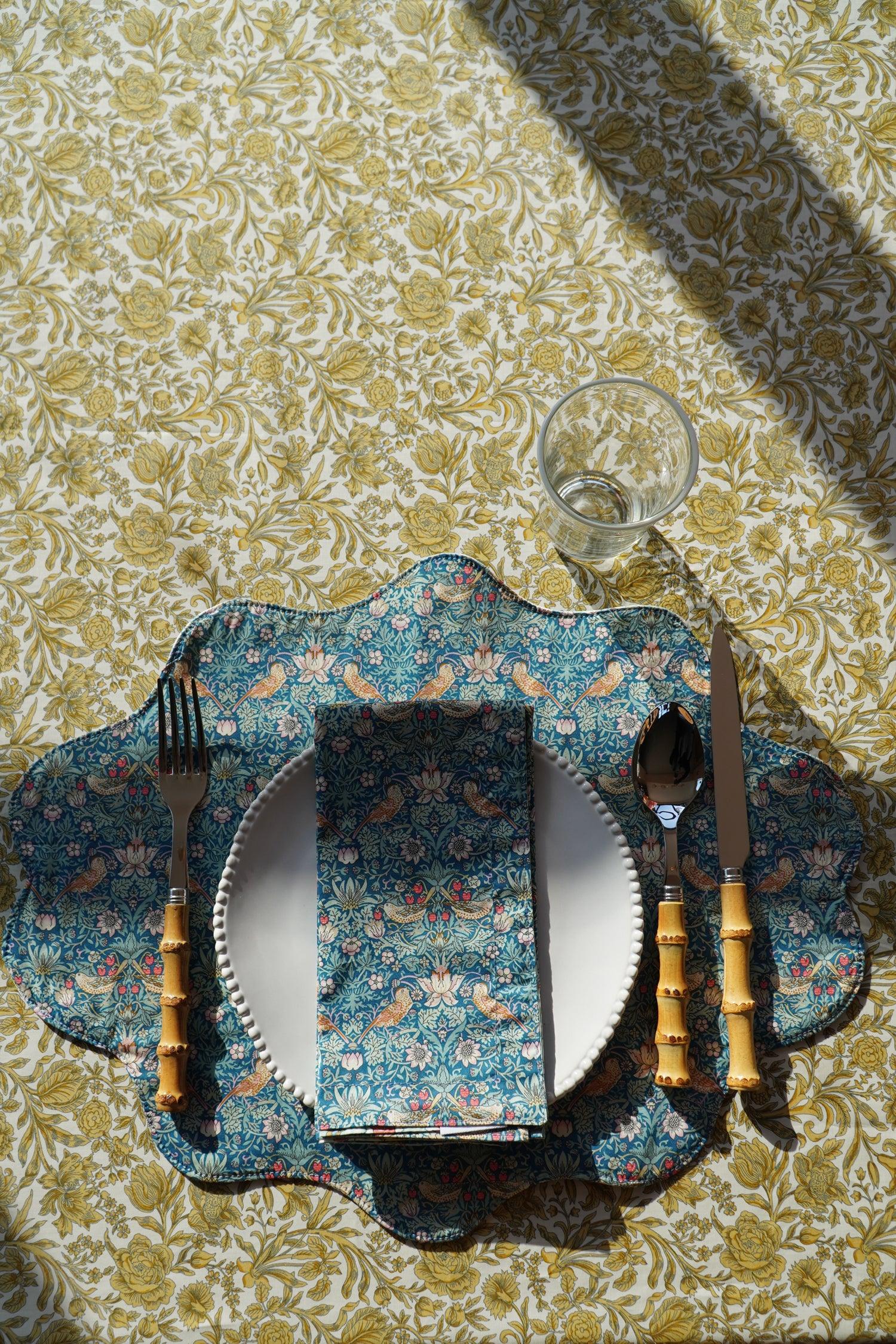Reversible Wavy Placemat made with Liberty Fabric STRAWBERRY THIEF & BETSY SAGE