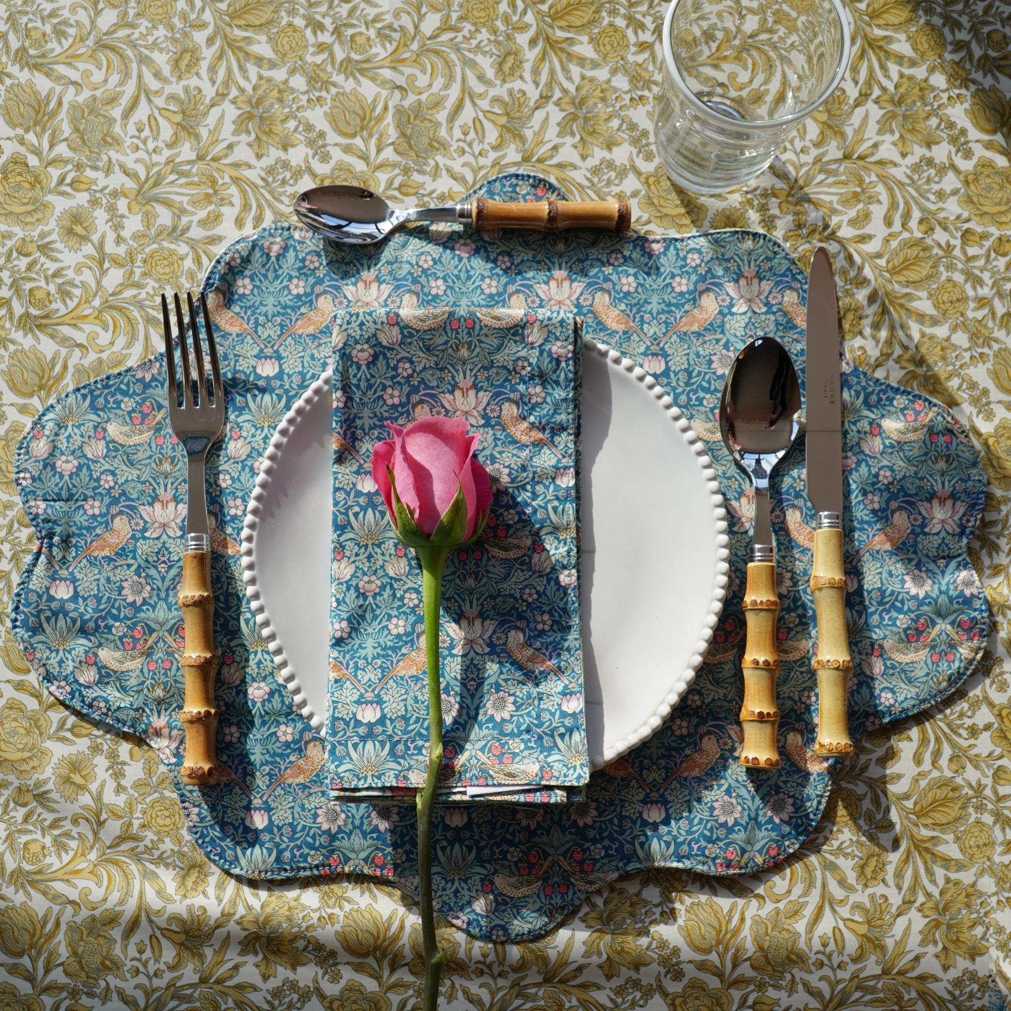 Reversible Wavy Placemat made with Liberty Fabric STRAWBERRY THIEF & BETSY SAGE