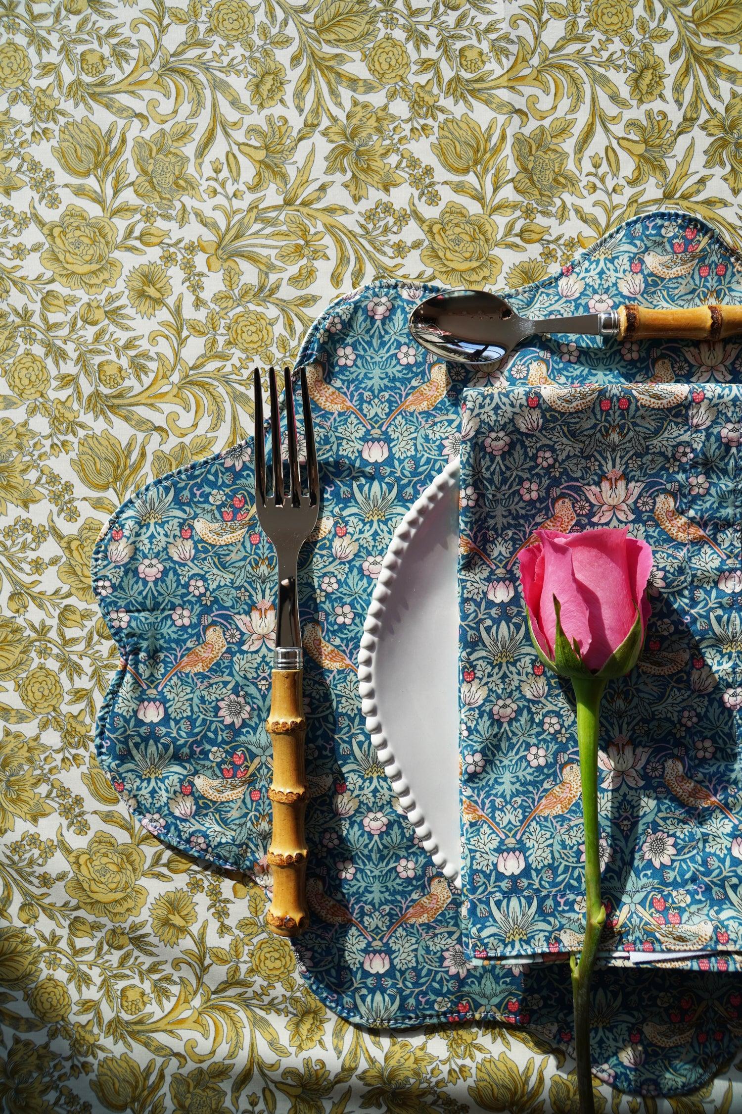 Reversible Wavy Placemat made with Liberty Fabric STRAWBERRY THIEF & BETSY SAGE